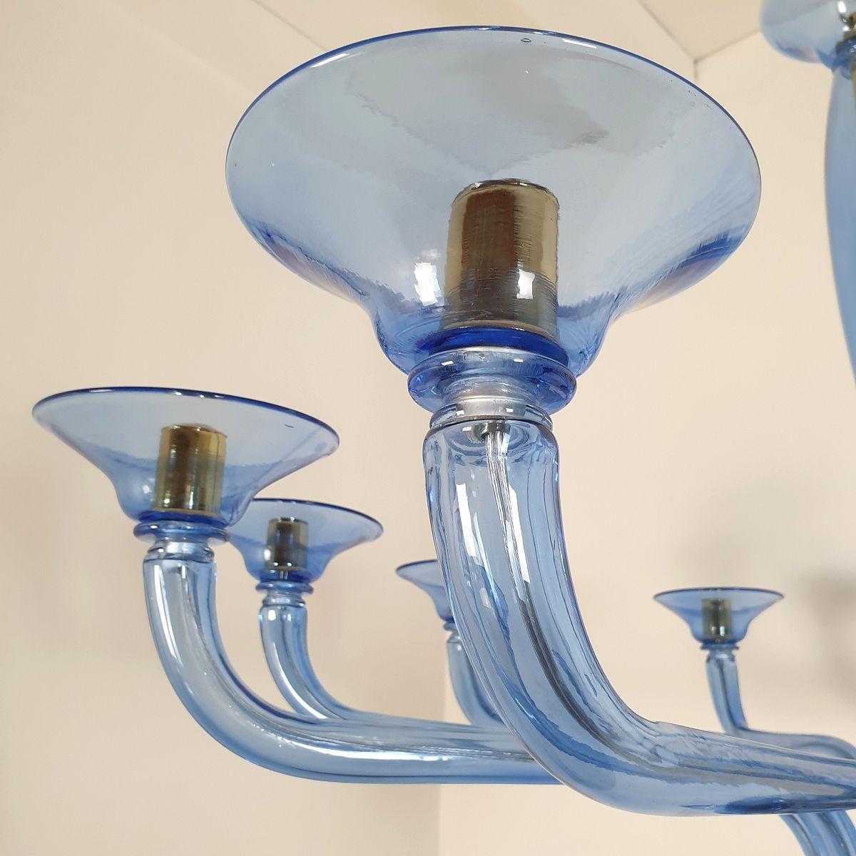 Large Mid-Century Modern Blue Murano Glass Chandelier For Sale 2