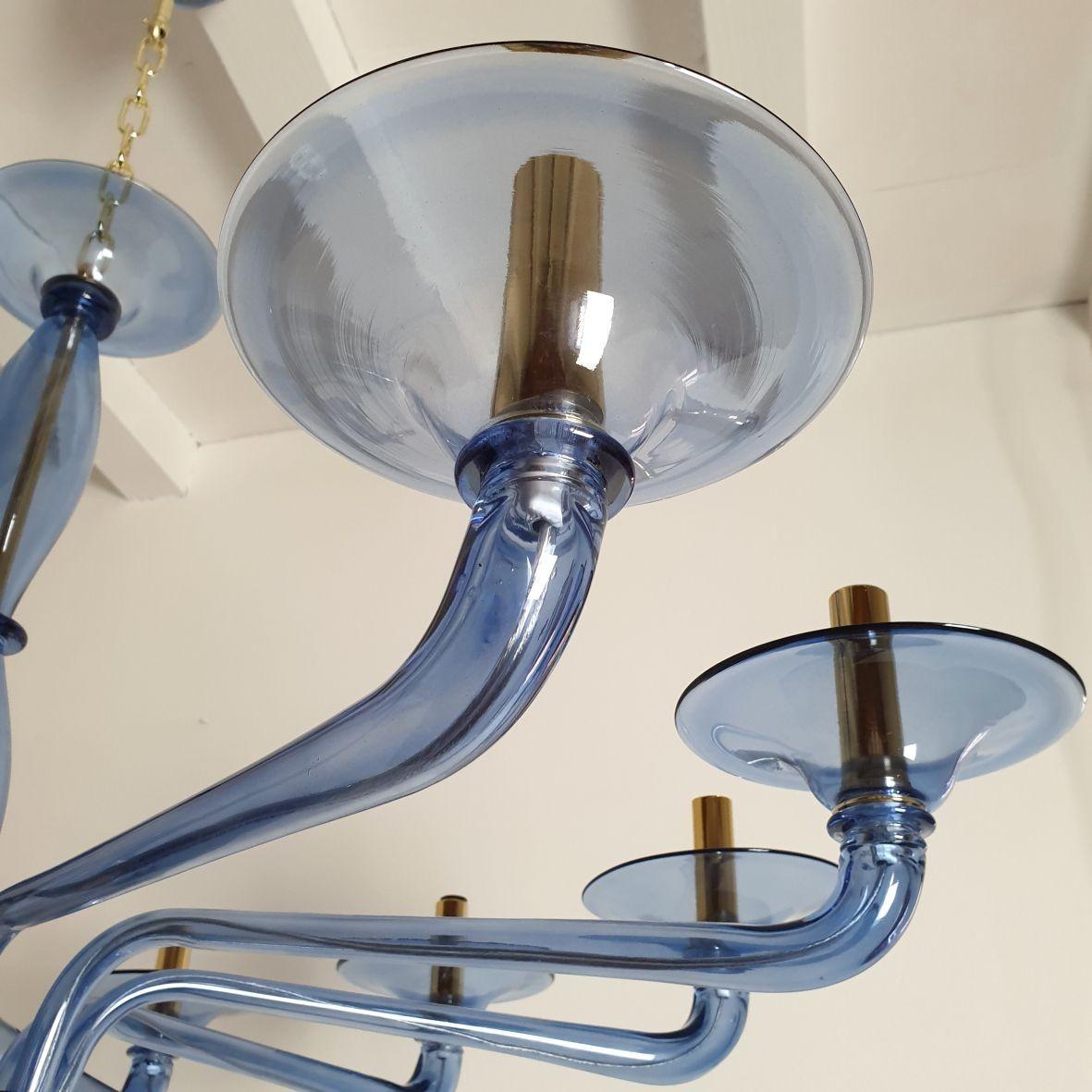 Large Mid-Century Modern Blue Murano Glass Chandelier 3