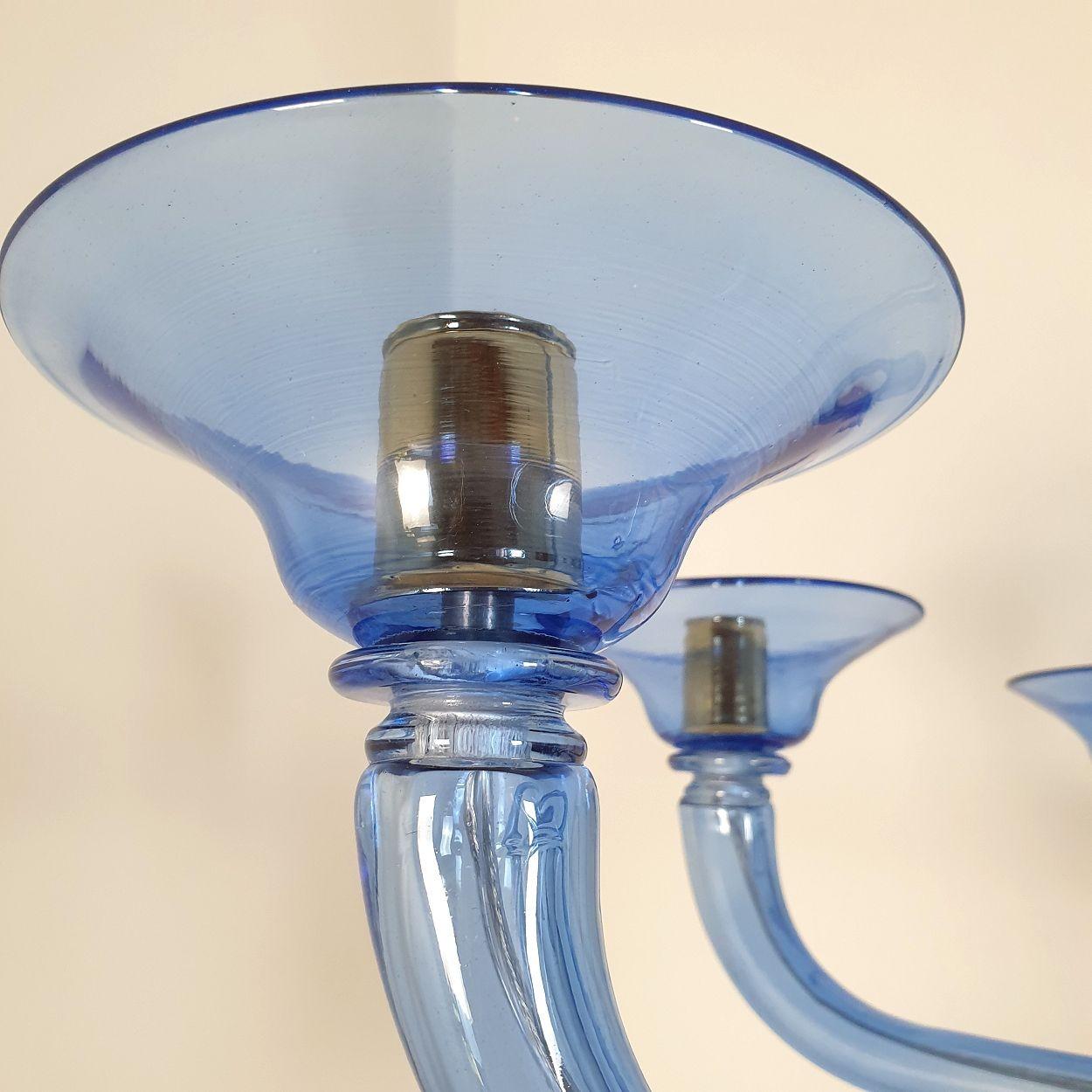 Large Mid-Century Modern Blue Murano Glass Chandelier For Sale 3