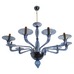 Large Mid-Century Modern Blue Murano Glass Chandelier