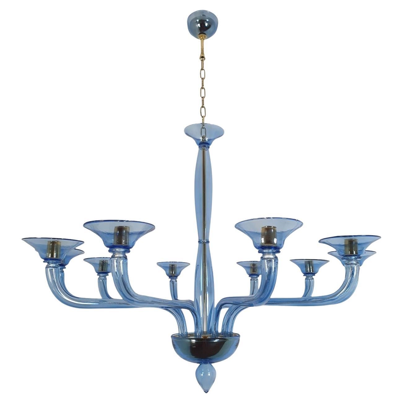 Large Mid-Century Modern Blue Murano Glass Chandelier