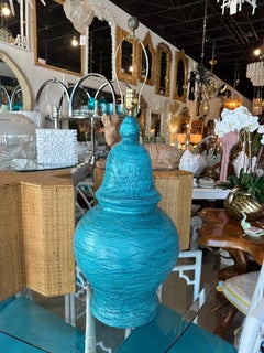 Large Mid-Century Modern Blue Terracotta Pottery Table Lamp Bitossi Style