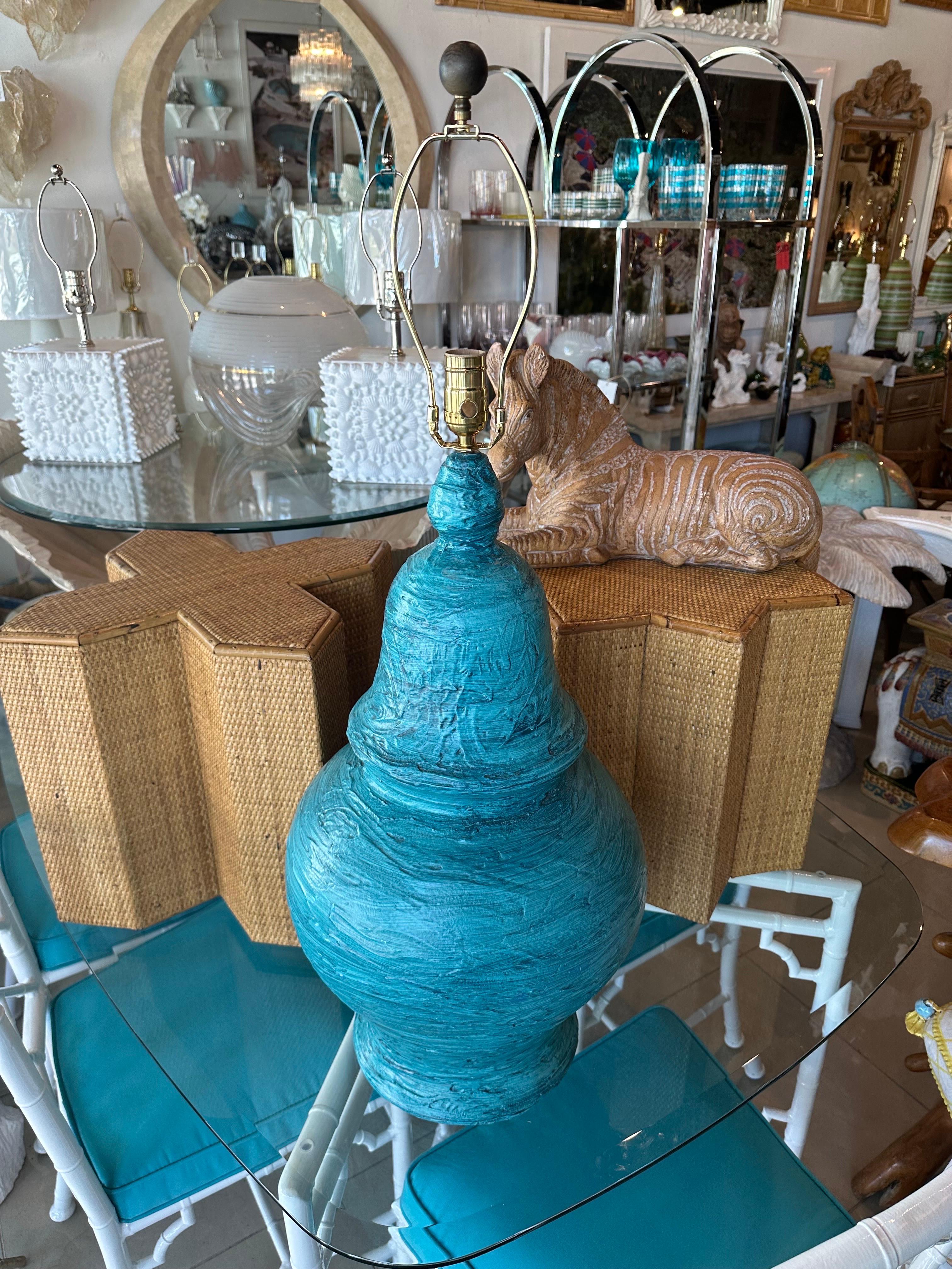 Large Mid-Century Modern Blue Terracotta Pottery Table Lamp Bitossi Style In Good Condition For Sale In West Palm Beach, FL