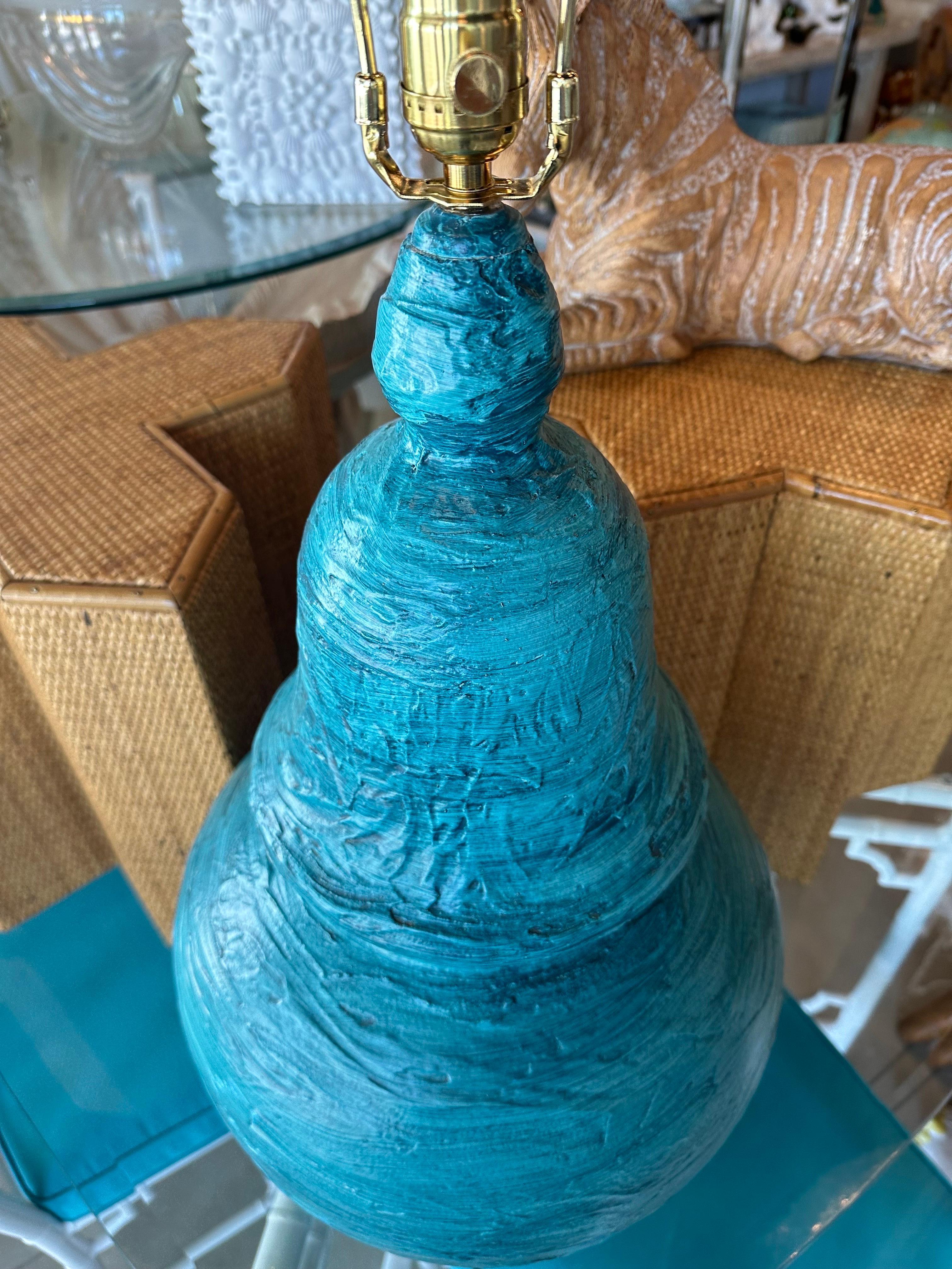Mid-20th Century Large Mid-Century Modern Blue Terracotta Pottery Table Lamp Bitossi Style For Sale