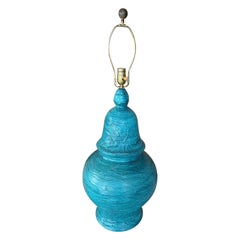 Große blaue Terrakotta-Tischlampe aus der Mitte des Jahrhunderts im Bitossi-Stil aus Keramik