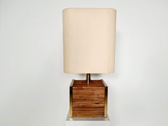 Große Mid-Century-Modern-Tischlampe aus Messing und Bambus