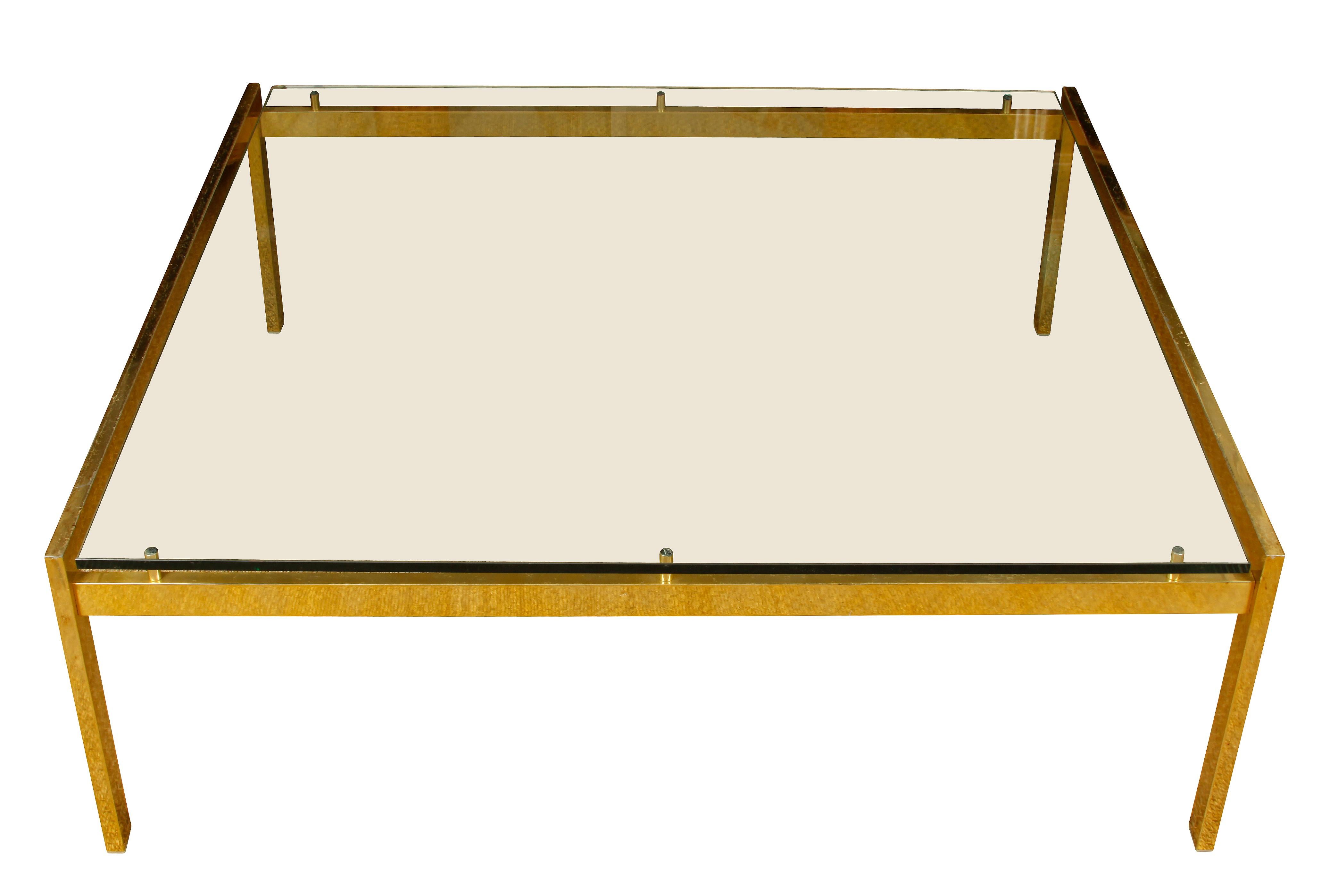 Unknown Large Mid-Century Modern Brass and Glass Square Table For Sale