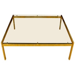 Retro Large Mid-Century Modern Brass and Glass Square Table