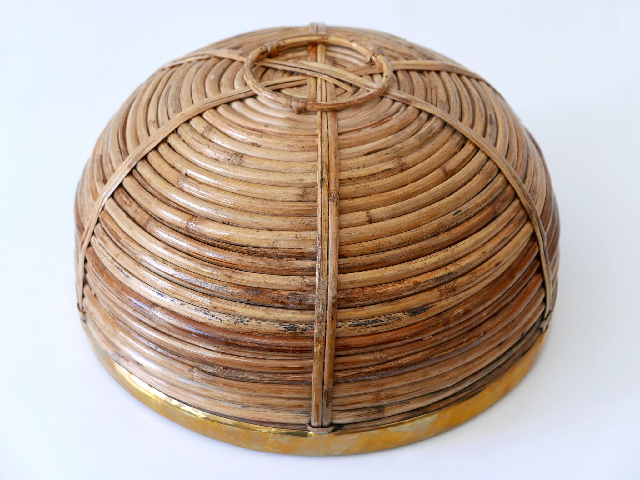 Large Mid-Century Modern Brass and Rattan Fruit Bowl or Centerpiece Italy, 1960s 3