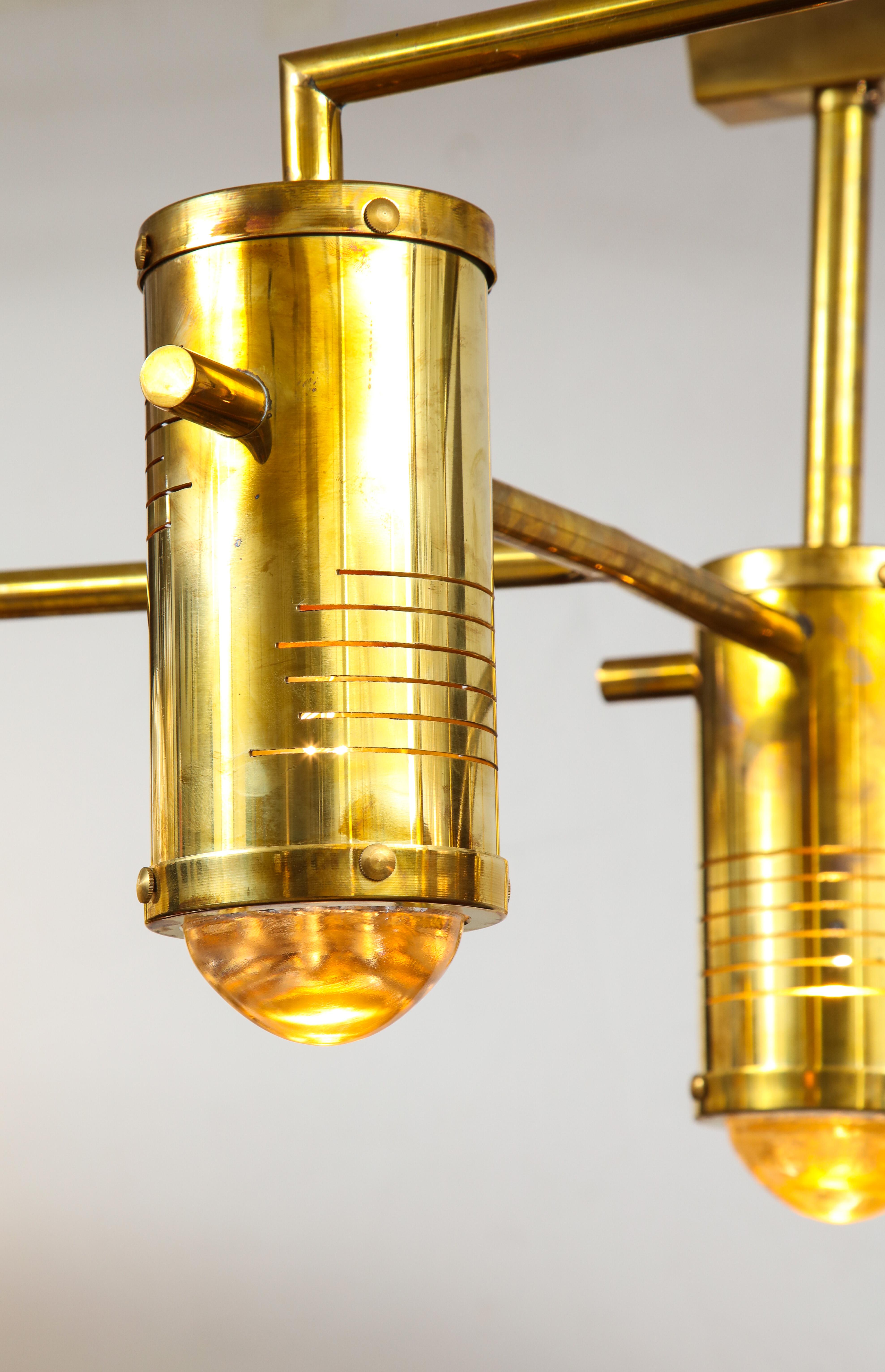 Mid-Century Modern Linear All Brass Chandelier, circa 1970, Italy In Good Condition In New York, NY