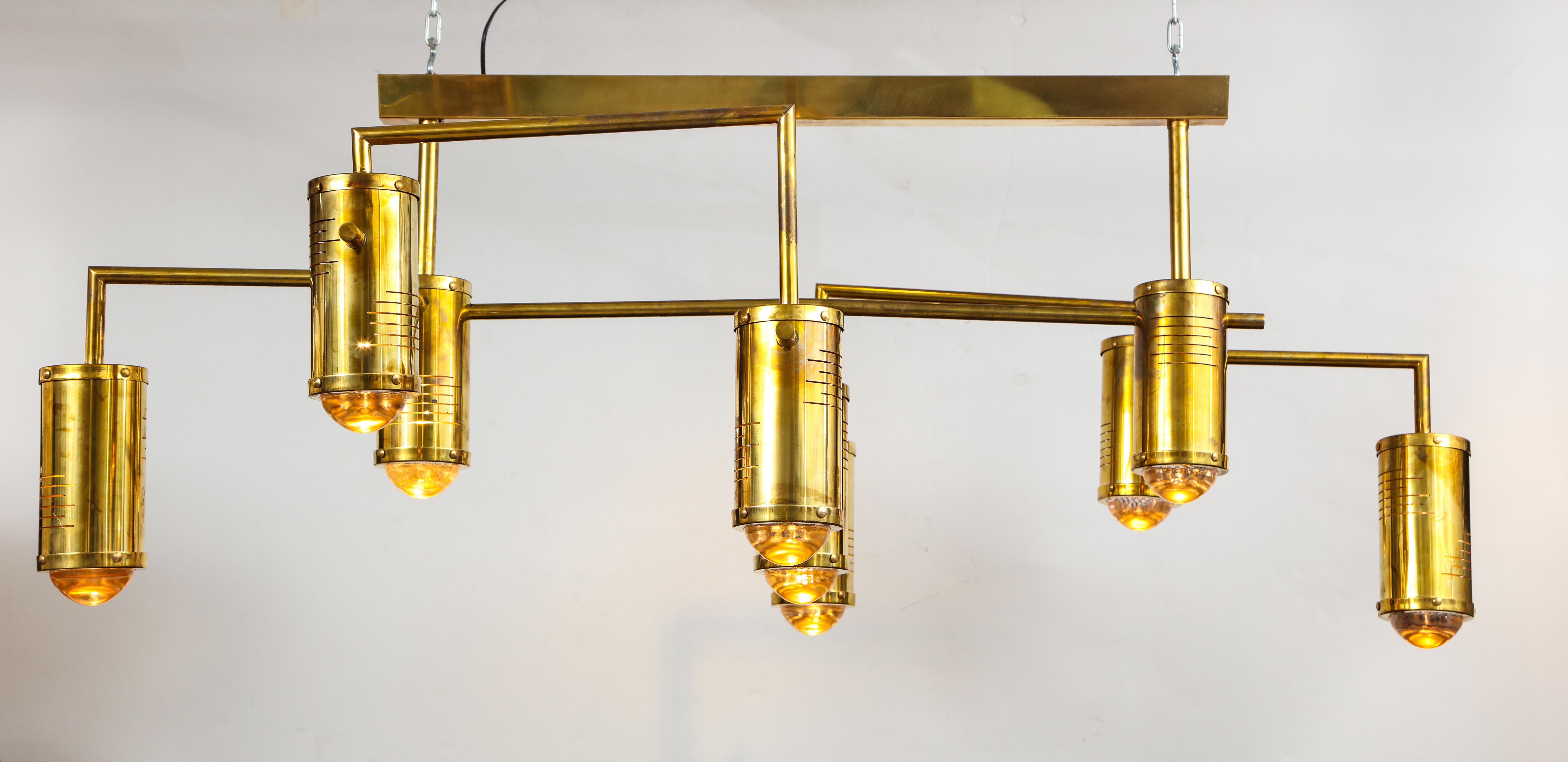 Mid-Century Modern Linear All Brass Chandelier, circa 1970, Italy (Messing)