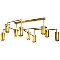 Mid-Century Modern Linear All Brass Chandelier, circa 1970, Italy