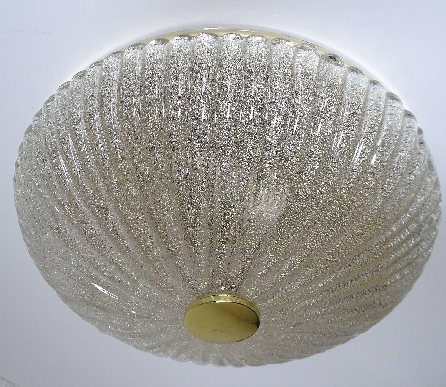 MidCentury Barovier Toso Style Ribbed Glass Flush Chandelier, 1960s 1