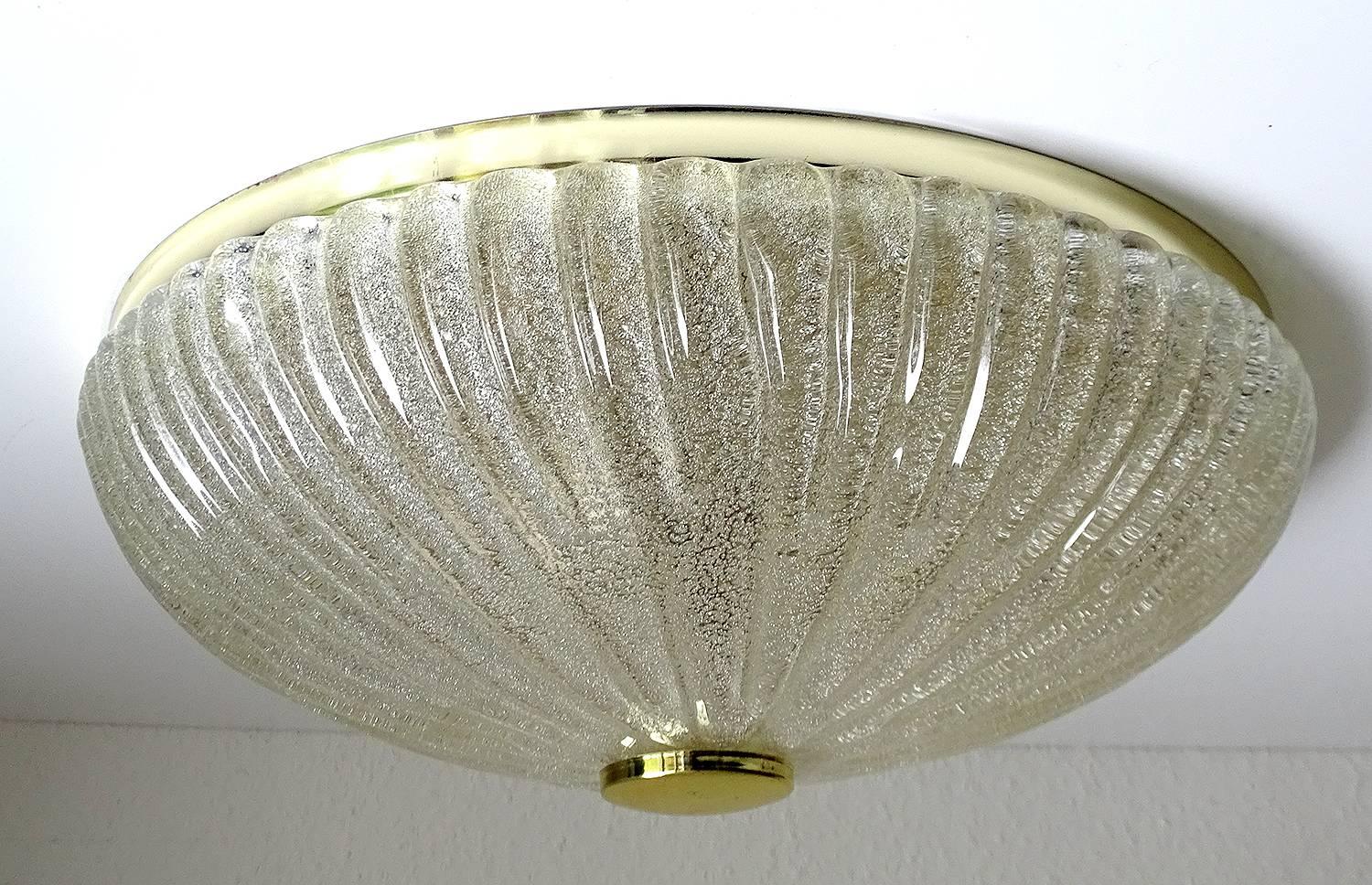 MidCentury Barovier Toso Style Ribbed Glass Flush Chandelier, 1960s 2