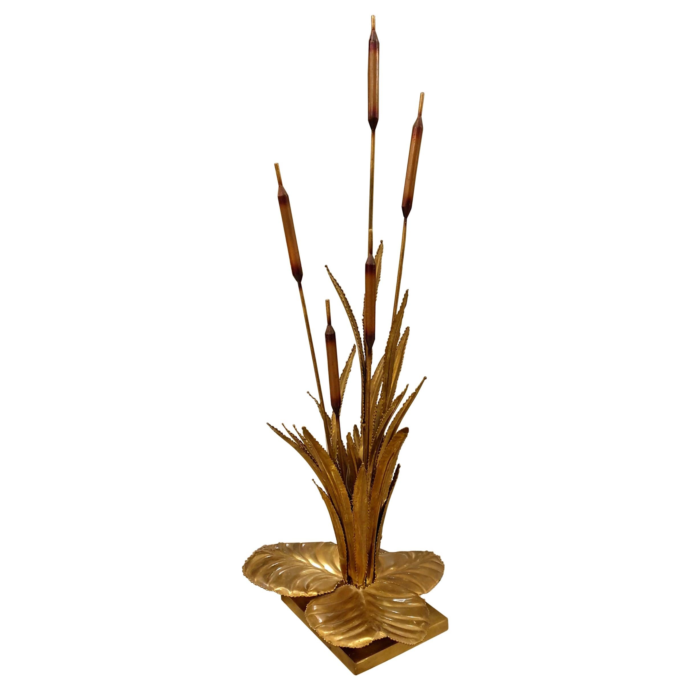 Mid-Century Brass Leaf Bouquet Table Lamp by Maison Jansen 