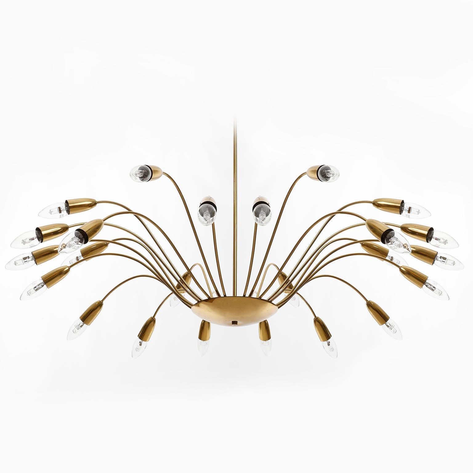 Italian Large Mid-Century Modern Brass Sputnik Spider Chandelier Pendant Light, 1960s For Sale