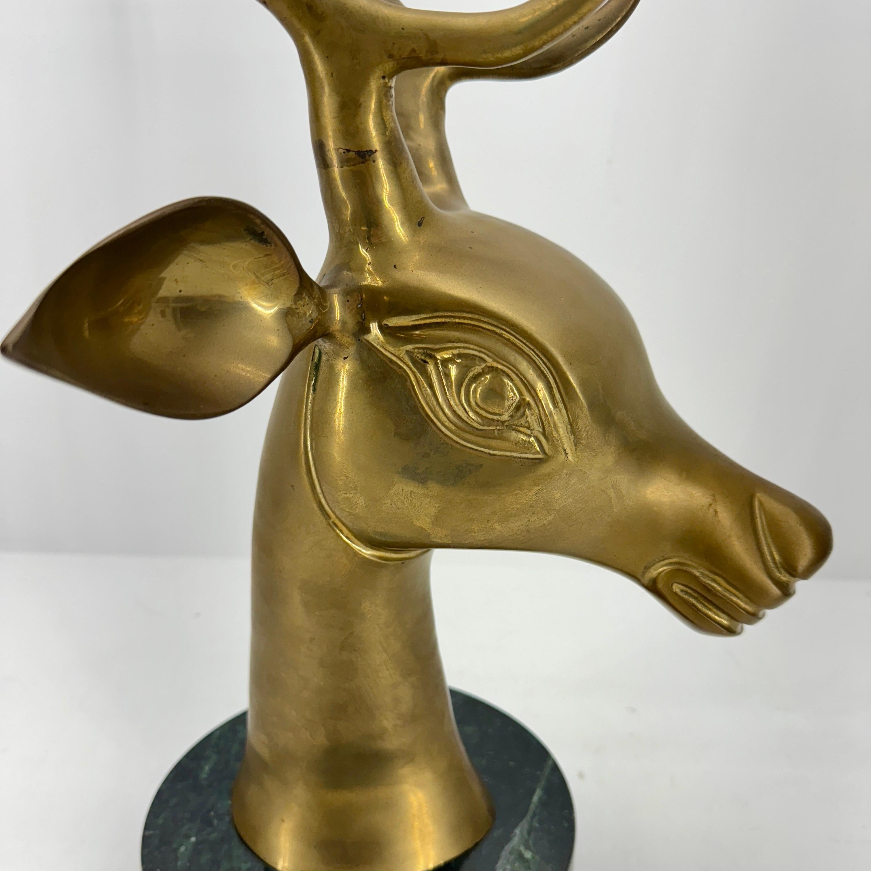 Large Mid-Century Modern Brass Stag Head on Marble Base For Sale 7