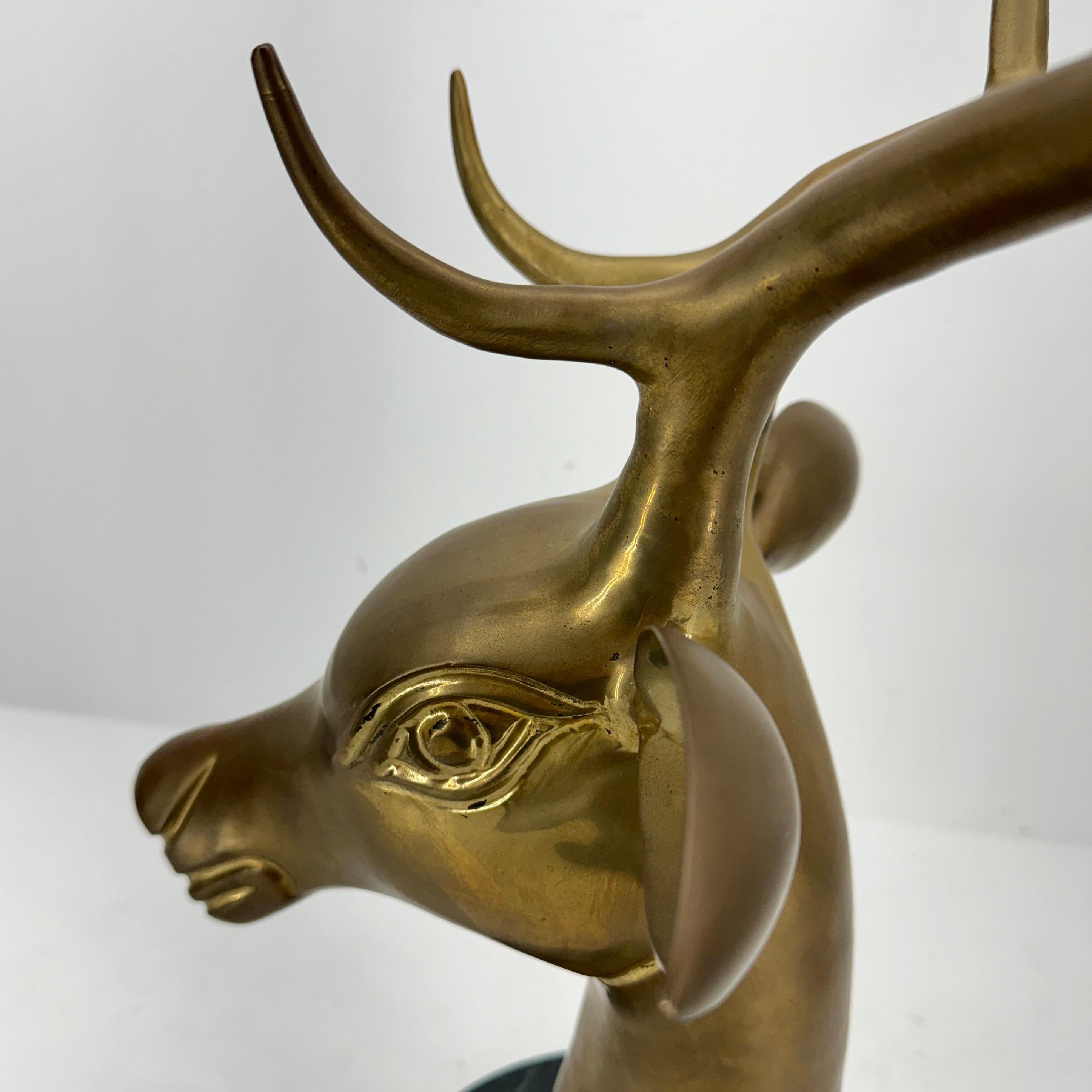 Large Mid-Century Modern Brass Stag Head on Marble Base For Sale 9