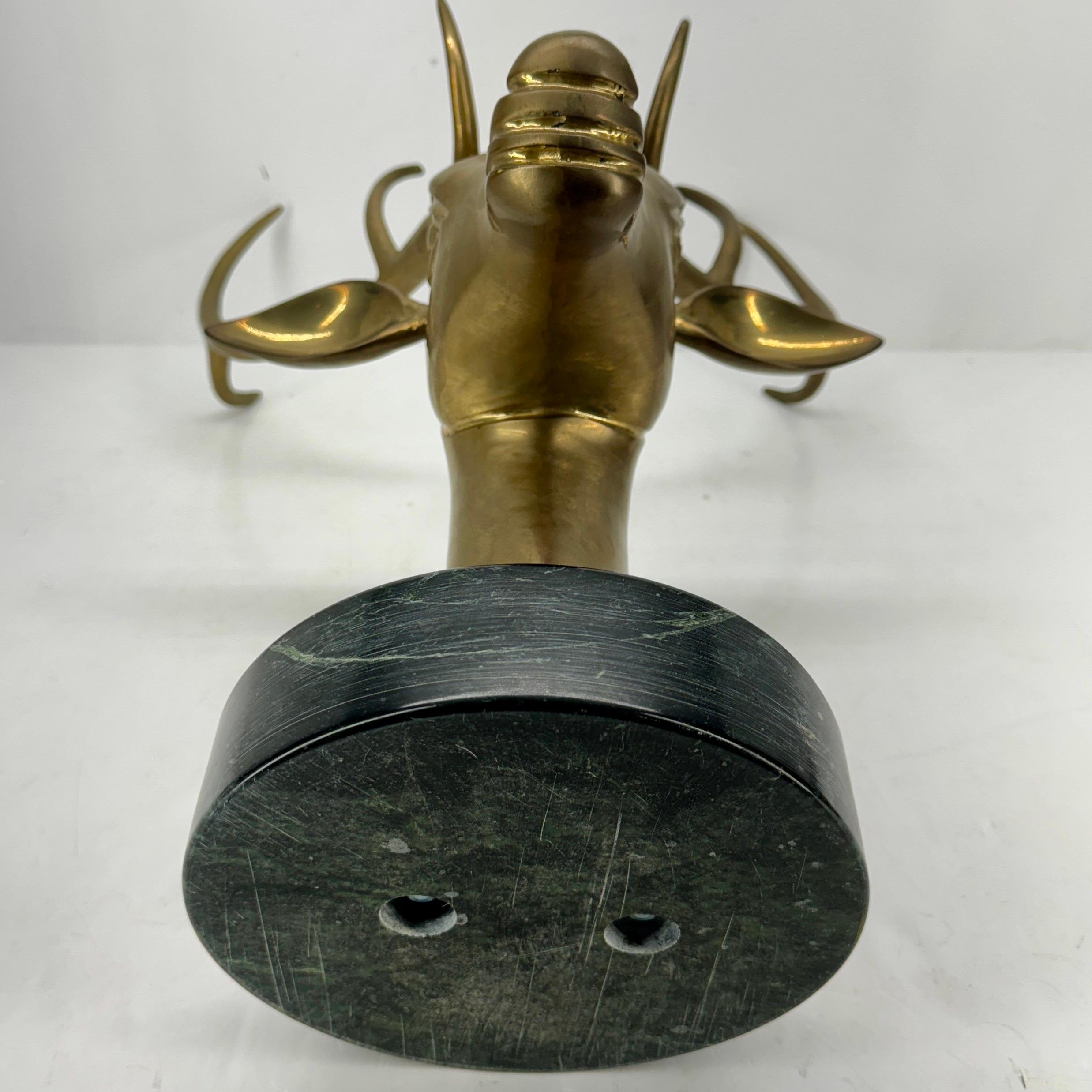 Large Mid-Century Modern Brass Stag Head on Marble Base For Sale 11