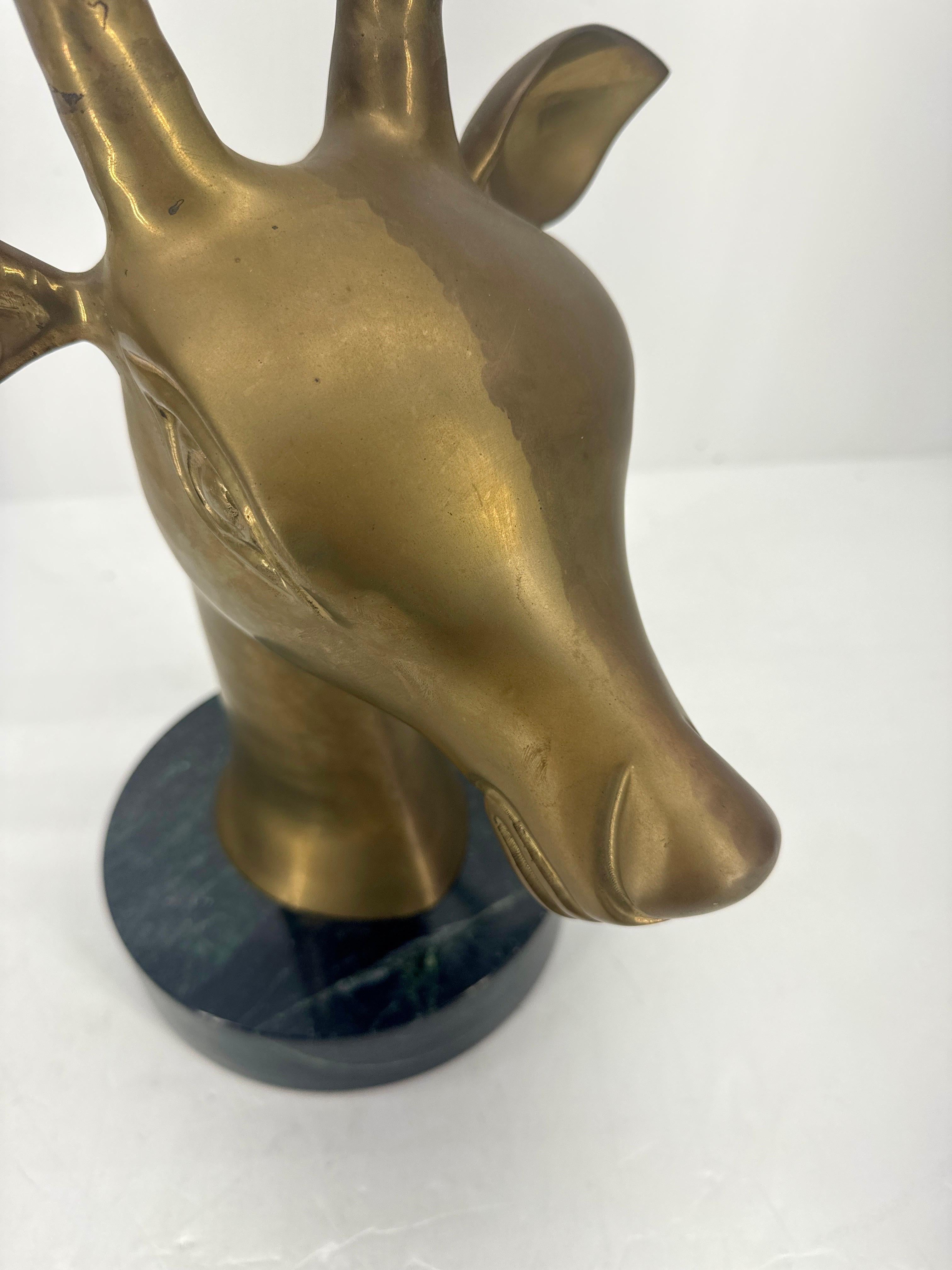 Large Mid-Century Modern Brass Stag Head on Marble Base In Good Condition For Sale In Haddonfield, NJ