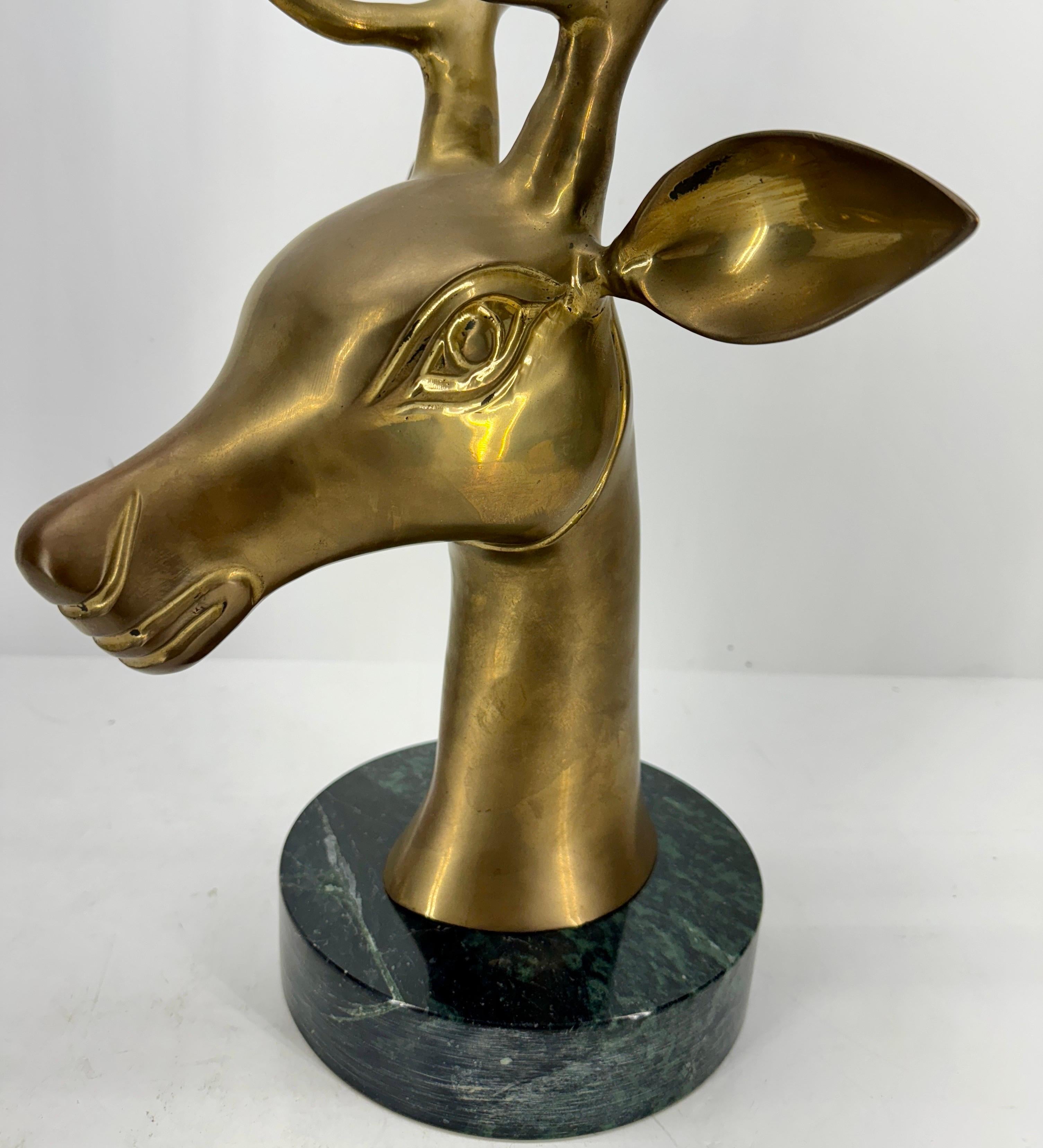 Metal Large Mid-Century Modern Brass Stag Head on Marble Base For Sale