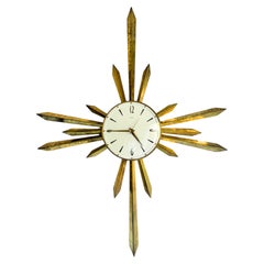 Large Mid-Century Modern Brass Sunburst Wall Clock by Metamec, England