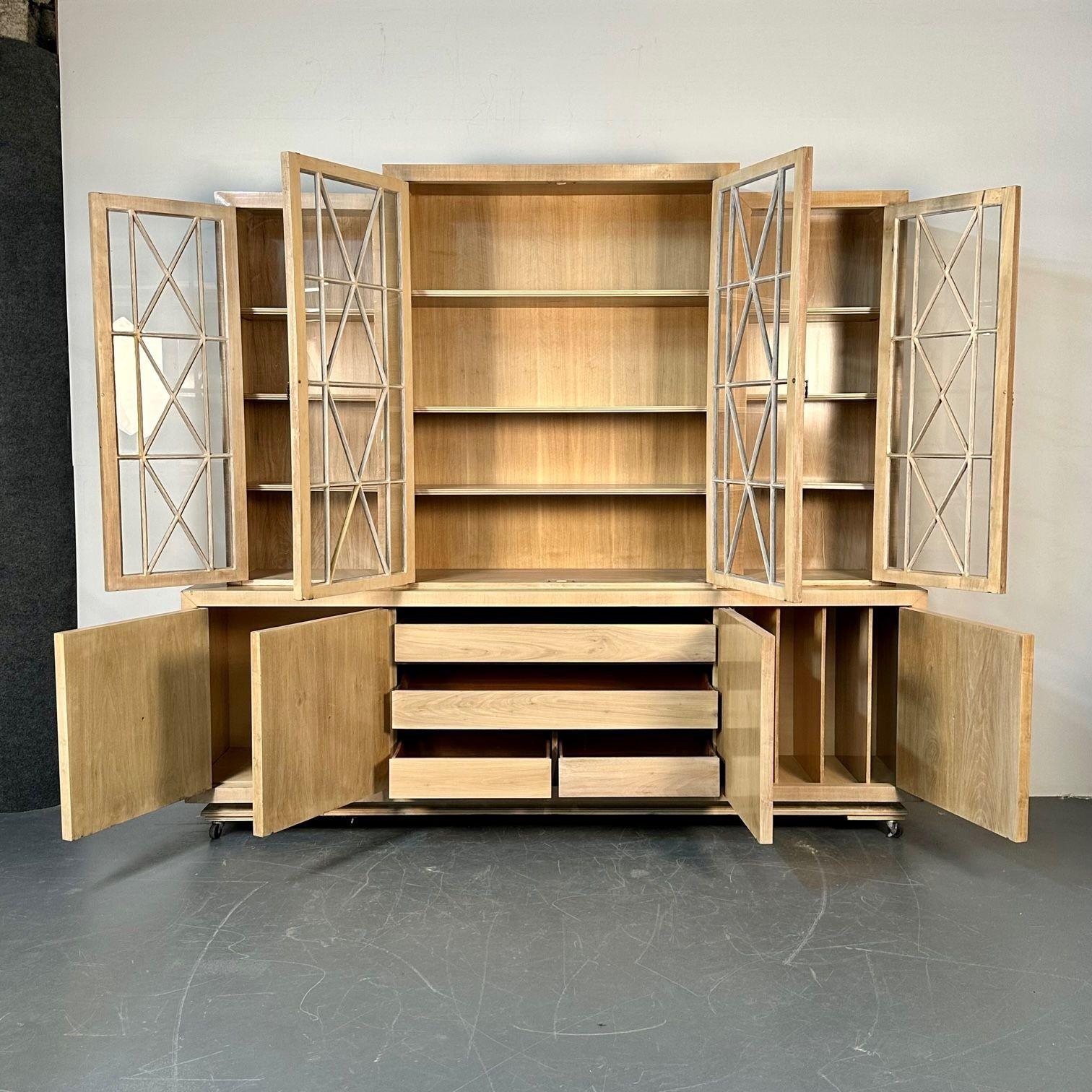 Large Mid-Century Modern Breakfront / Bookcase / Cabinet, Light Oak For Sale 1