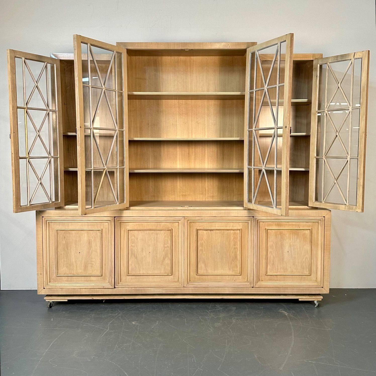 20th Century Large Mid-Century Modern Breakfront / Bookcase / Cabinet, Light Oak For Sale