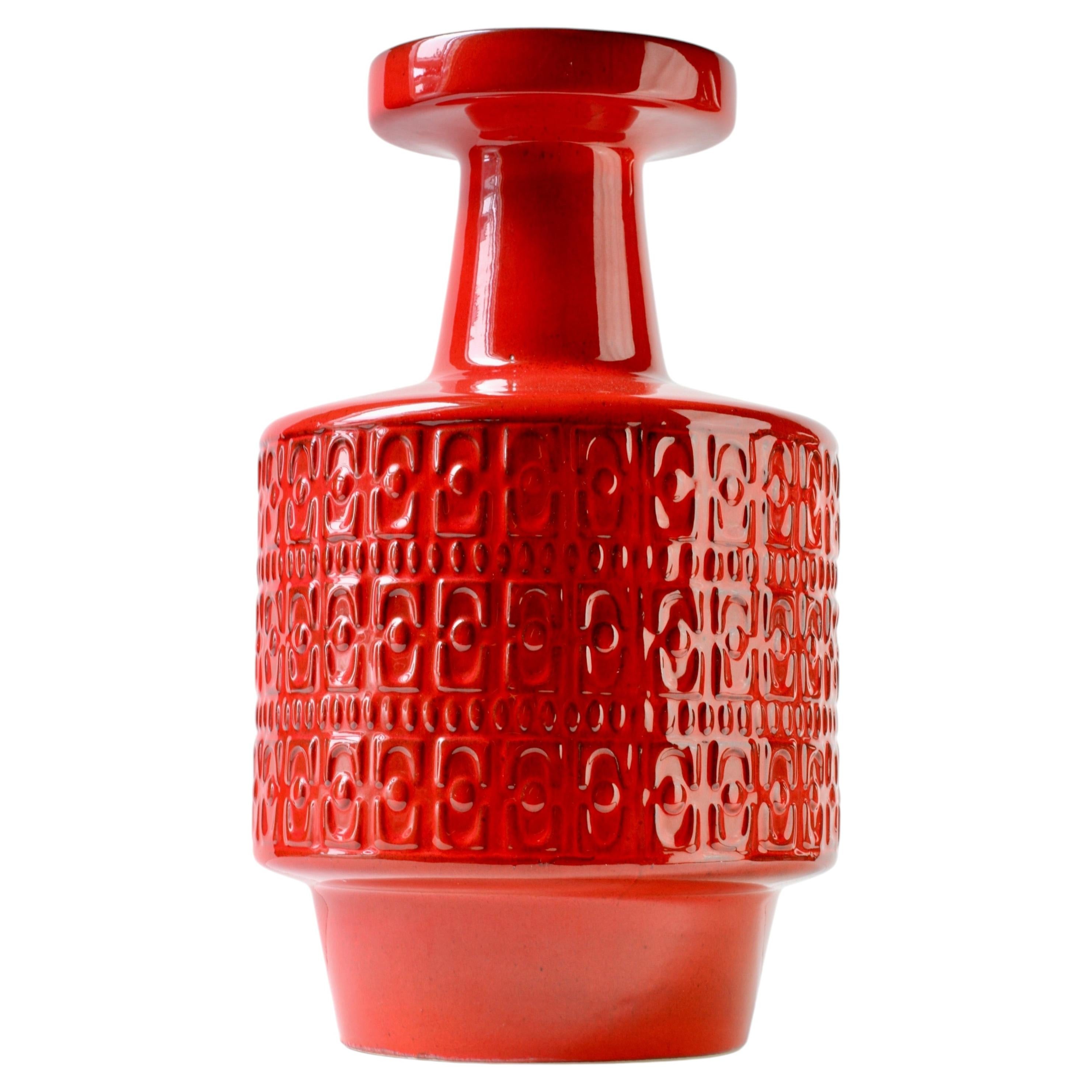 Large Mid-Century Modern Bright Red West German Floor Vase by Fohr Pottery 1970s