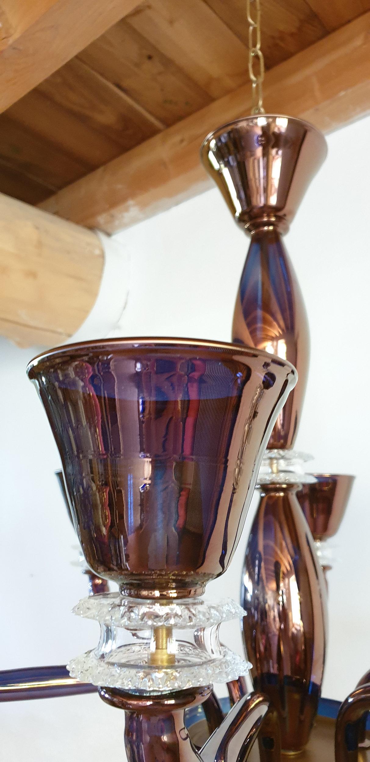 Large Mid-Century Modern Mirrored Murano Glass 6 Lights Chandelier Seguso Style 3