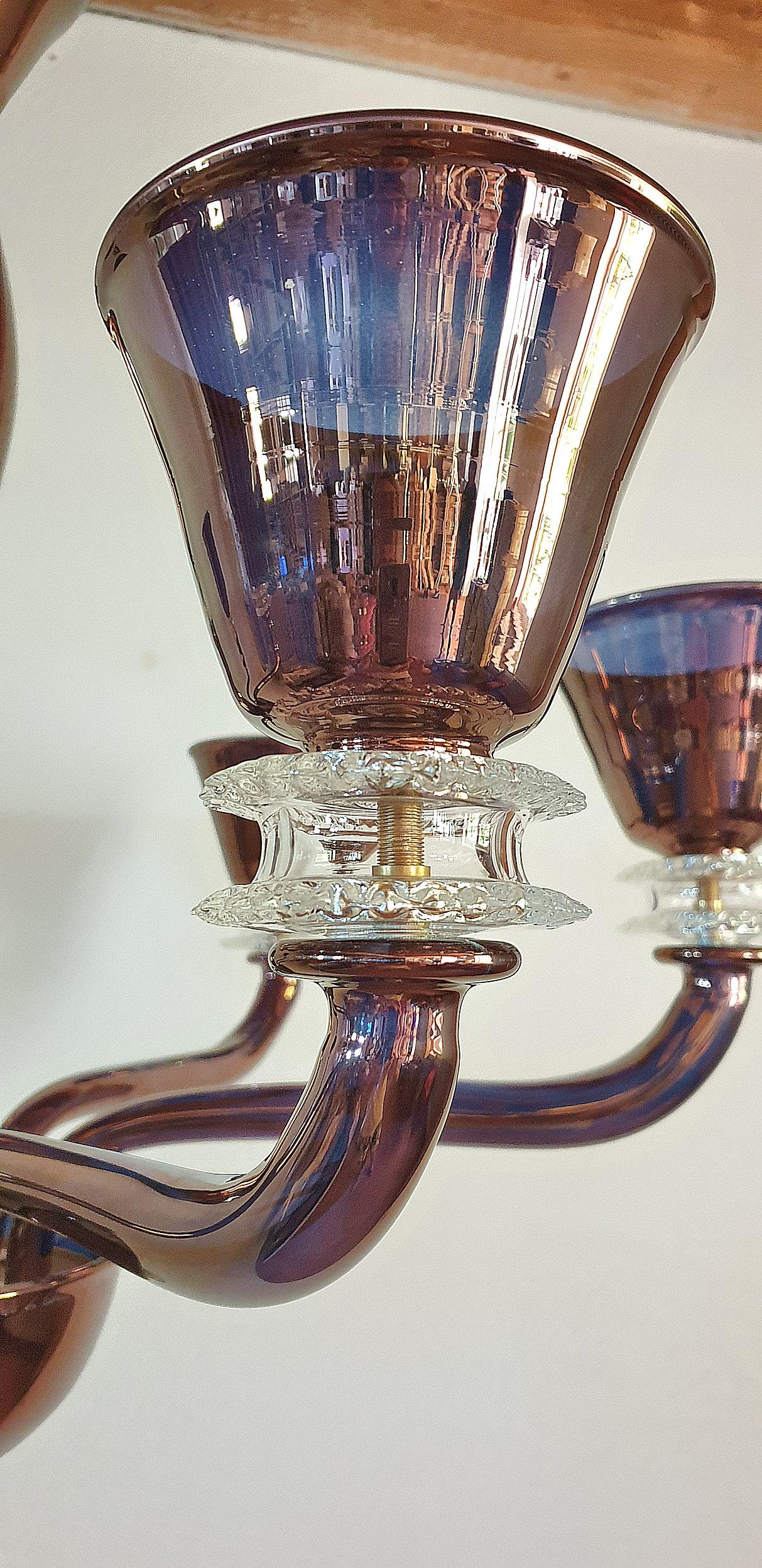 Large Mid-Century Modern Mirrored Murano Glass 6 Lights Chandelier Seguso Style 1