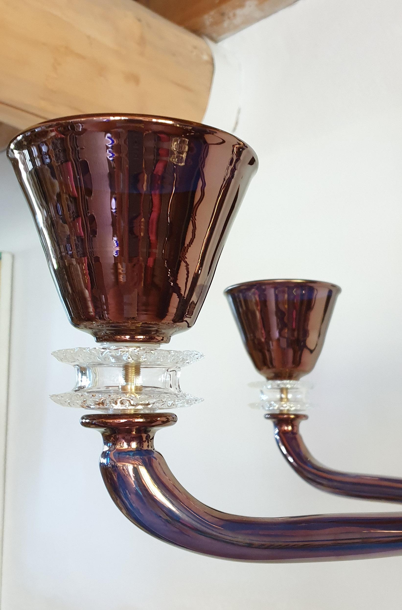 Large Mid-Century Modern Mirrored Murano Glass 6 Lights Chandelier Seguso Style 2