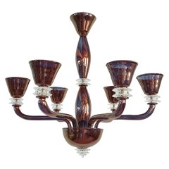 Large Mid-Century Modern Mirrored Murano Glass 6 Lights Chandelier Seguso Style