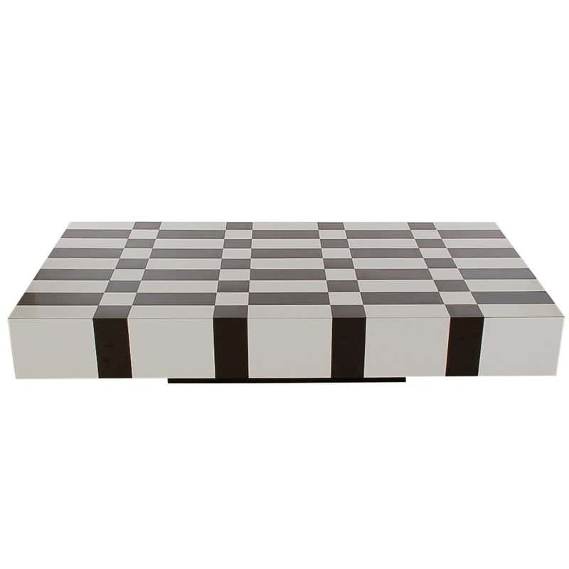 Large Mid-Century Modern Brown and White Checkered Rectangular Cocktail ...