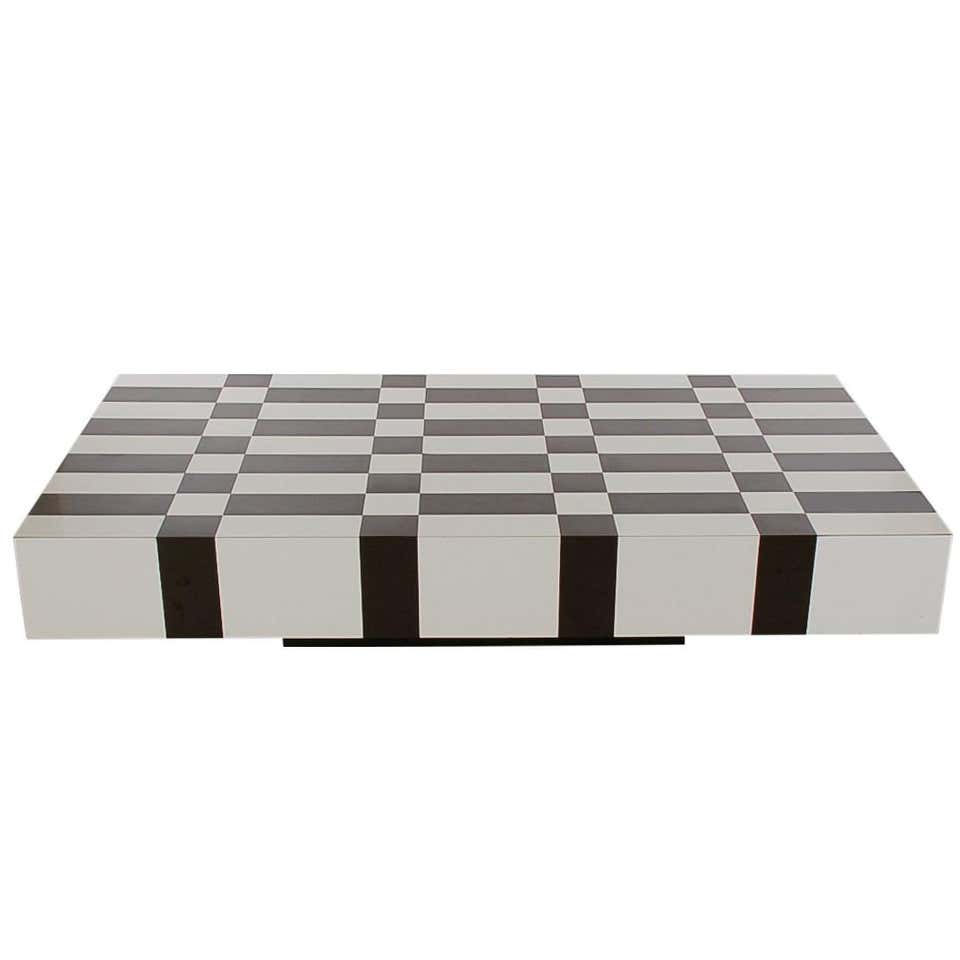 Large Mid-Century Modern Brown and White Checkered Rectangular Cocktail ...