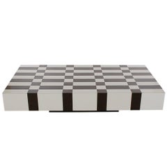 Large Mid-Century Modern Brown and White Checkered Rectangular Cocktail Table