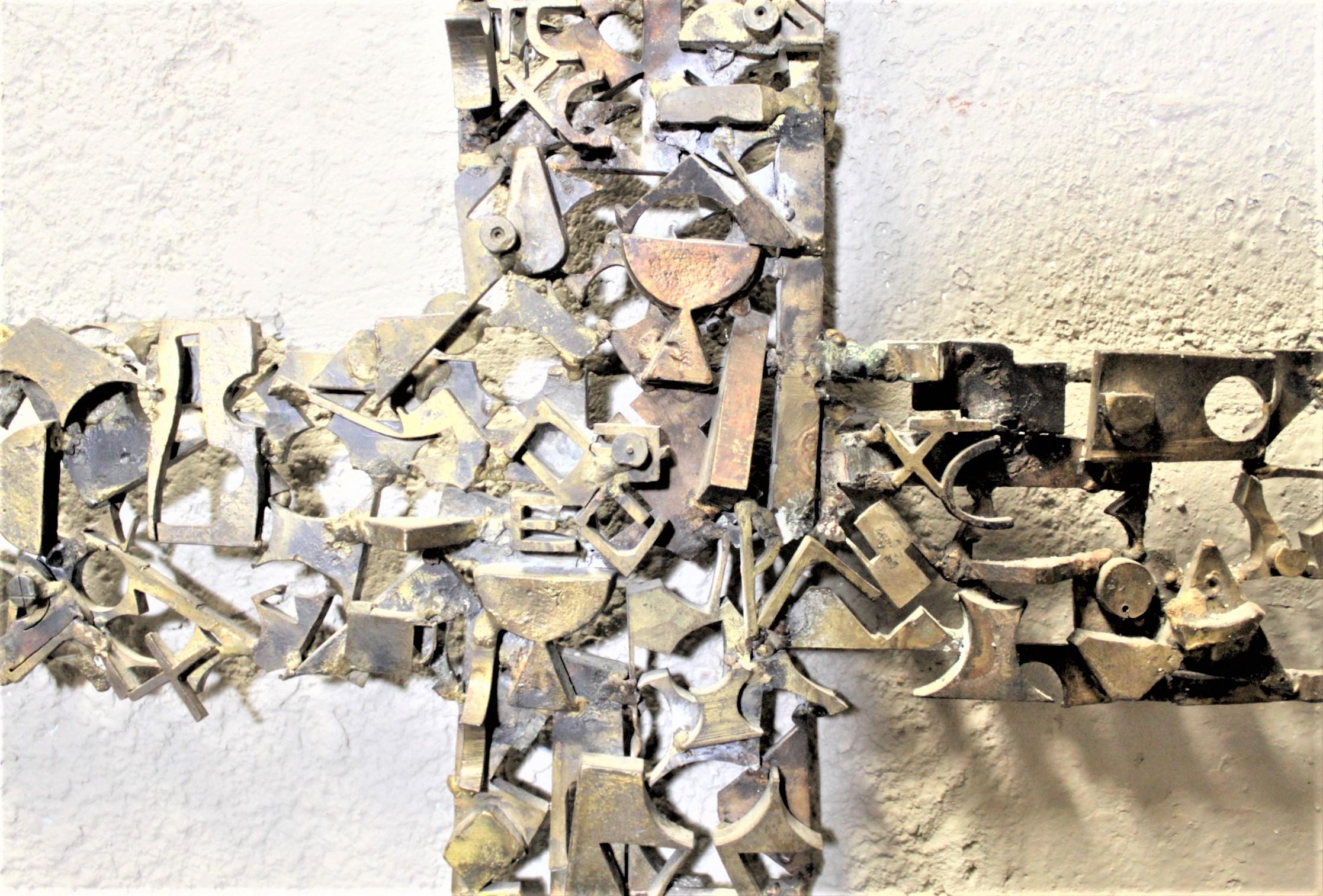 Large Mid-Century Modern Brutalist Metal Cross & Chain Wall Hanging or Sculpture For Sale 1