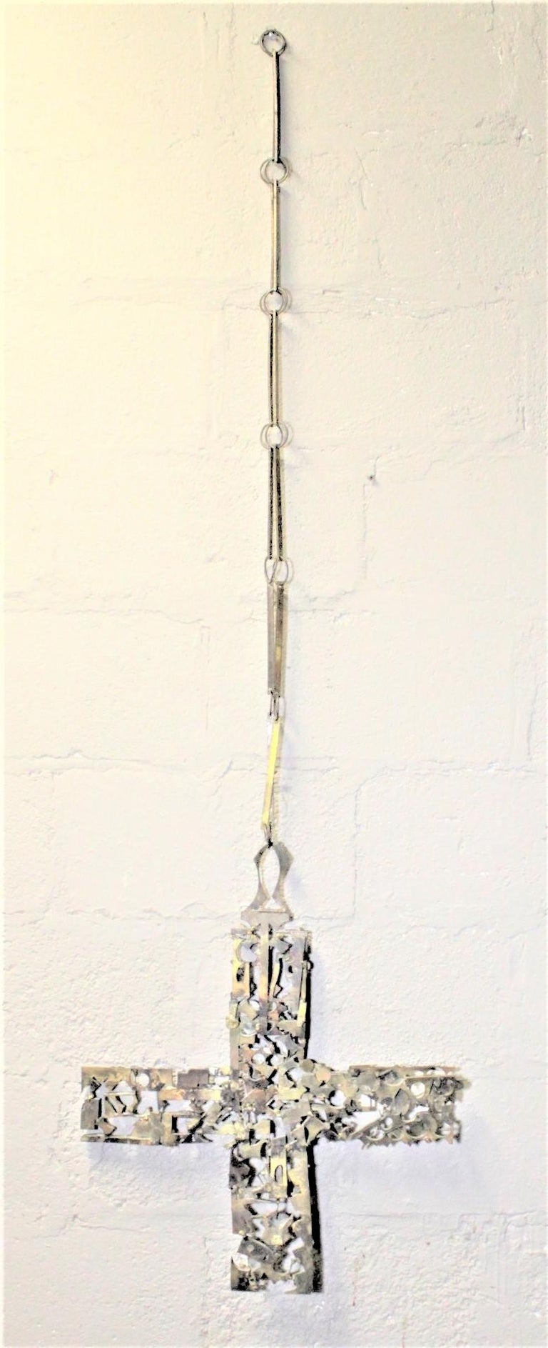 Large Mid-Century Modern Brutalist Metal Cross and Chain Wall Hanging ...