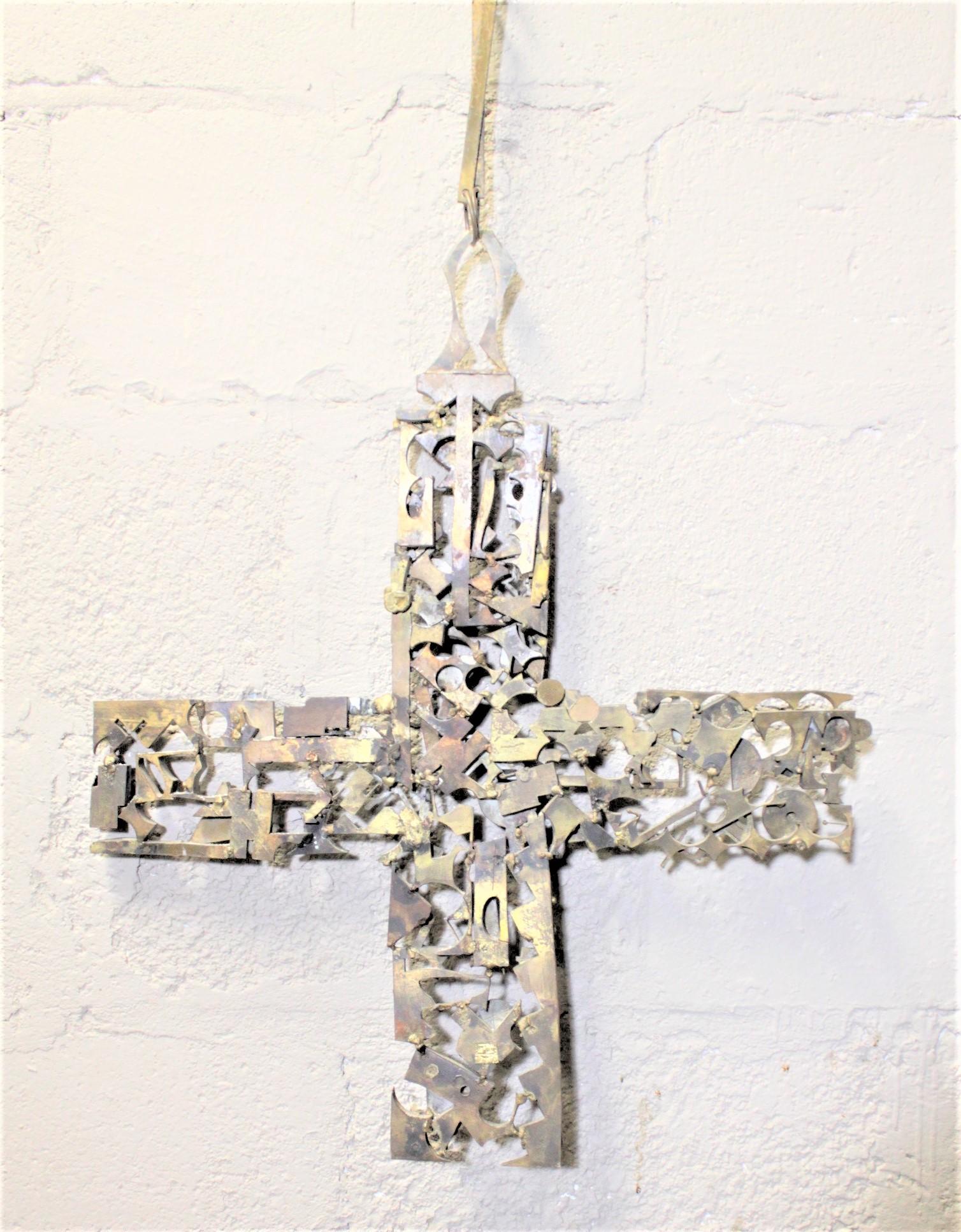 Large Mid-Century Modern Brutalist Metal Cross & Chain Wall Hanging or Sculpture For Sale 3