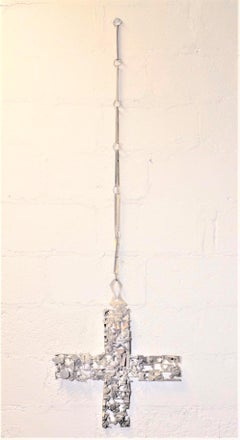 Large Mid-Century Modern Brutalist Metal Cross & Chain Wall Hanging or Sculpture