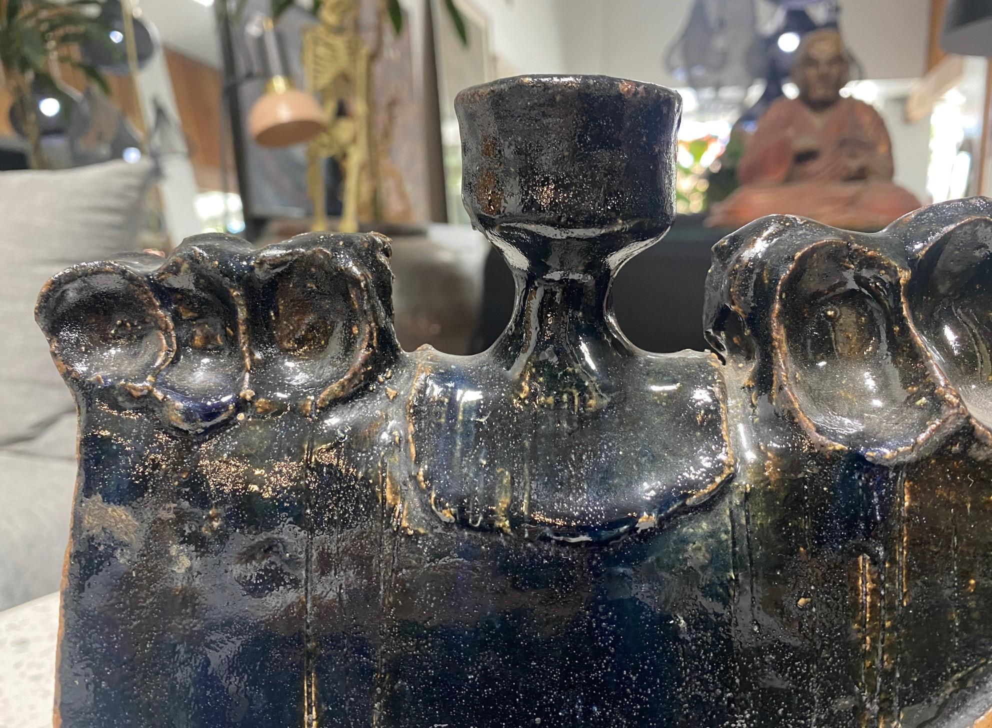 20th Century Large Mid-Century Modern Brutalist Voulkos Style Pottery Vase Vessel Sculpture For Sale
