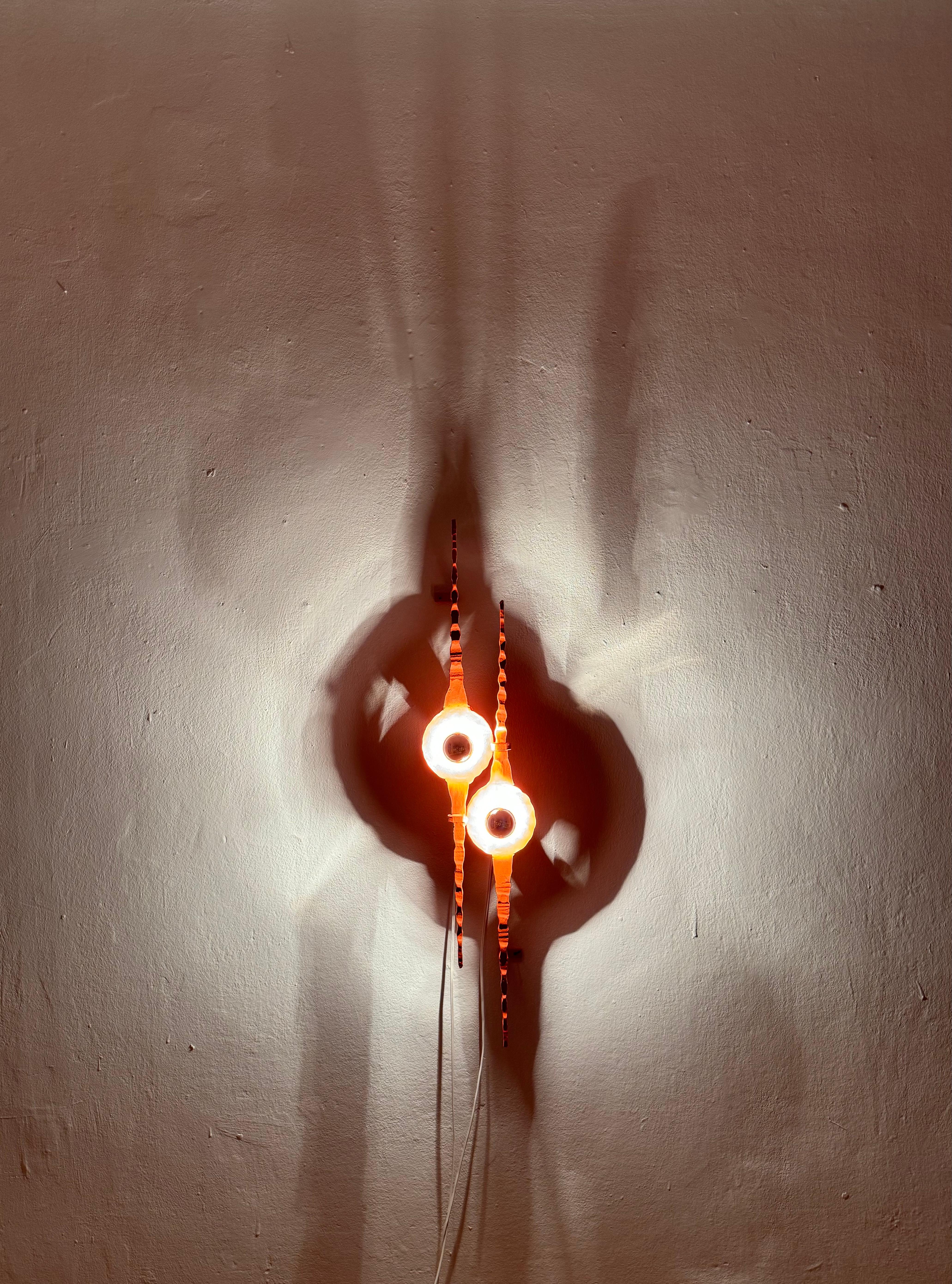 Metal Large Mid-Century Modern Brutalist Wall Lamp or Iron Sculpture