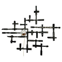 Large Mid-Century Modern Brutalist Wall Lamp or Iron Sculpture