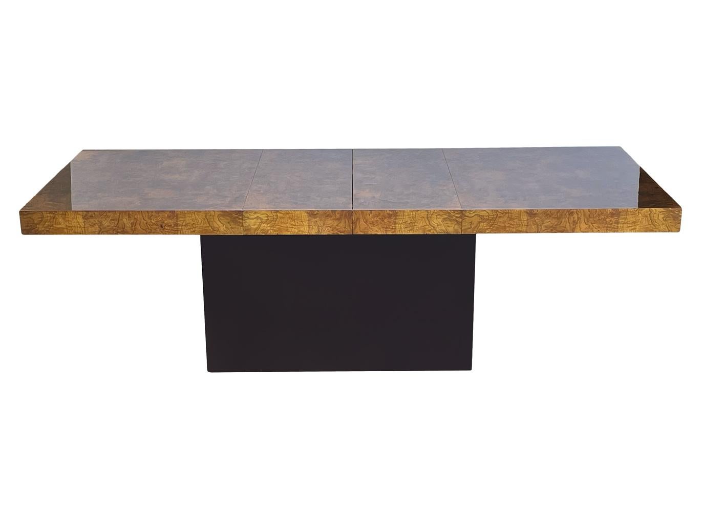 Late 20th Century Large Mid Century Modern Burl Wood Dining Table attributed to Milo Baughman For Sale