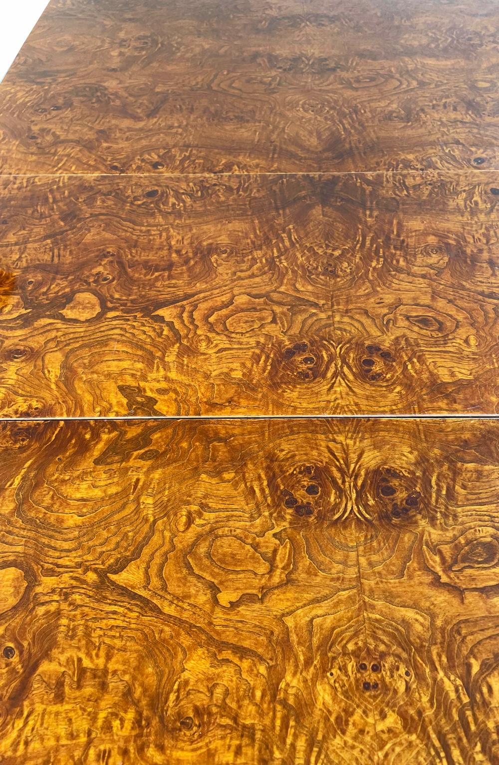 Large Mid Century Modern Burl Wood Dining Table attributed to Milo Baughman 1