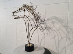 Large Mid-Century Modern C Jere Wire Horse Sculpture on a Black Marble Base