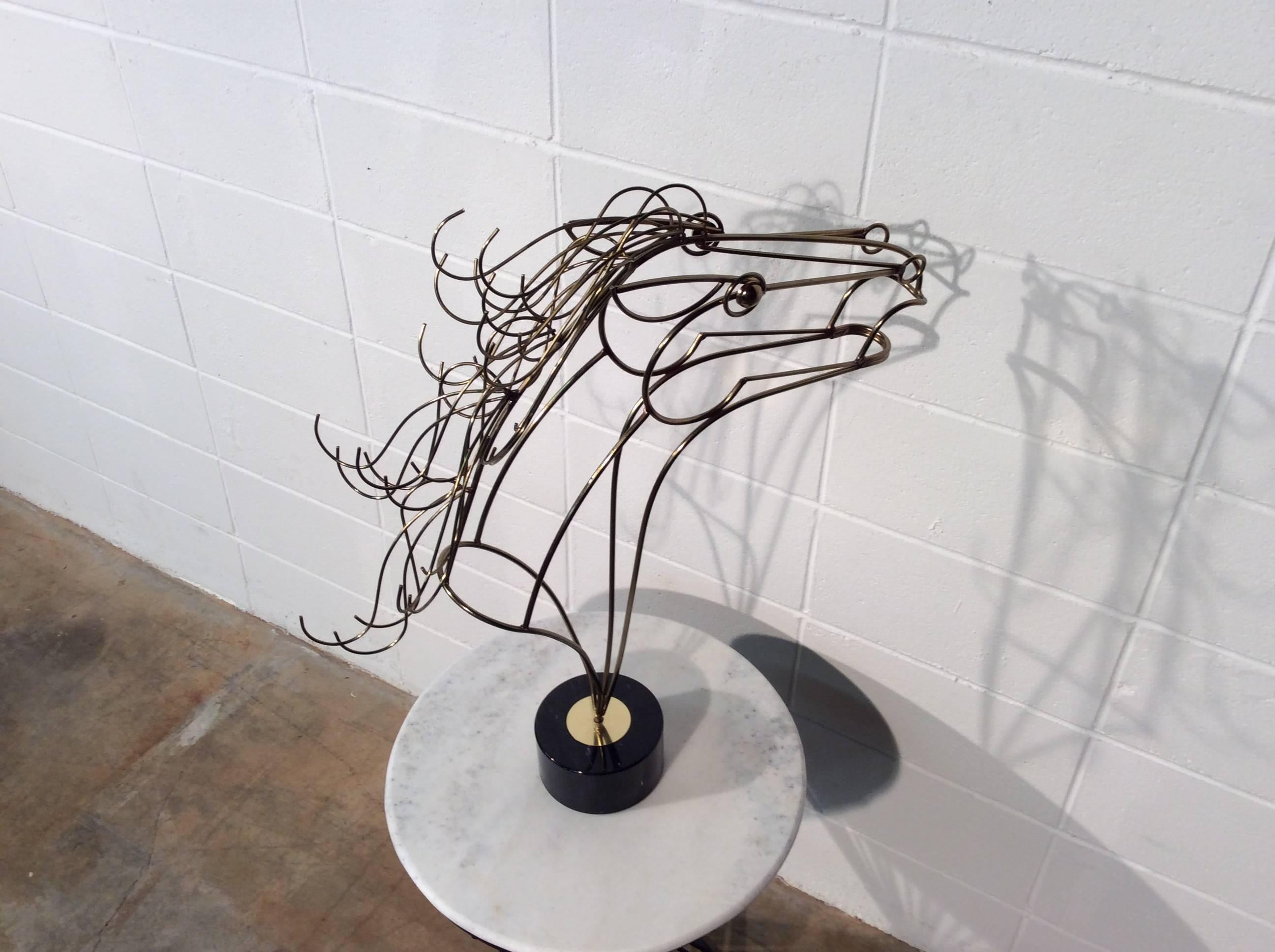 Late 20th Century Large Mid-Century Modern C Jere Wire Horse Sculpture on a Black Marble Base