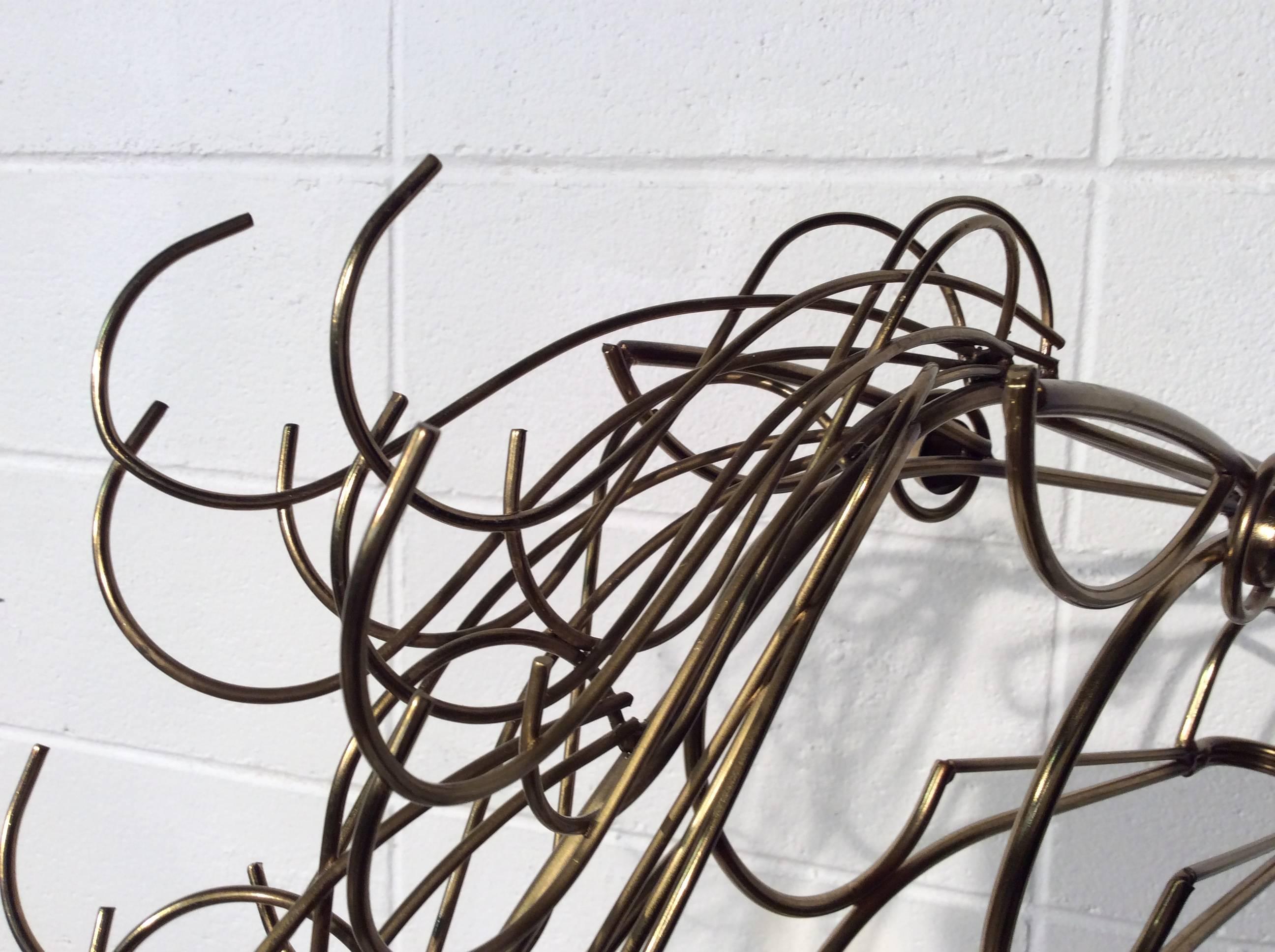 Brass Large Mid-Century Modern C Jere Wire Horse Sculpture on a Black Marble Base