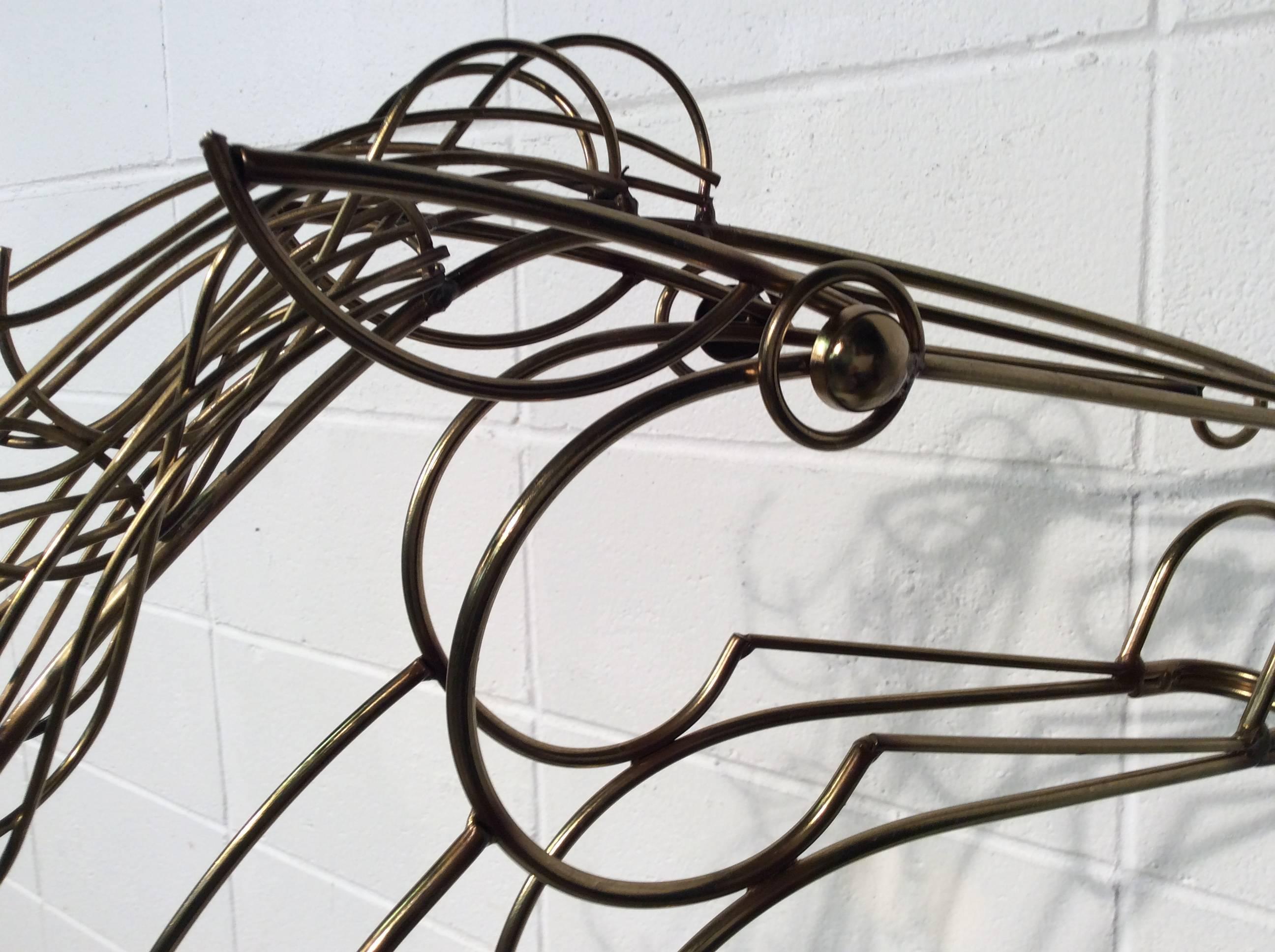 Large Mid-Century Modern C Jere Wire Horse Sculpture on a Black Marble Base 1