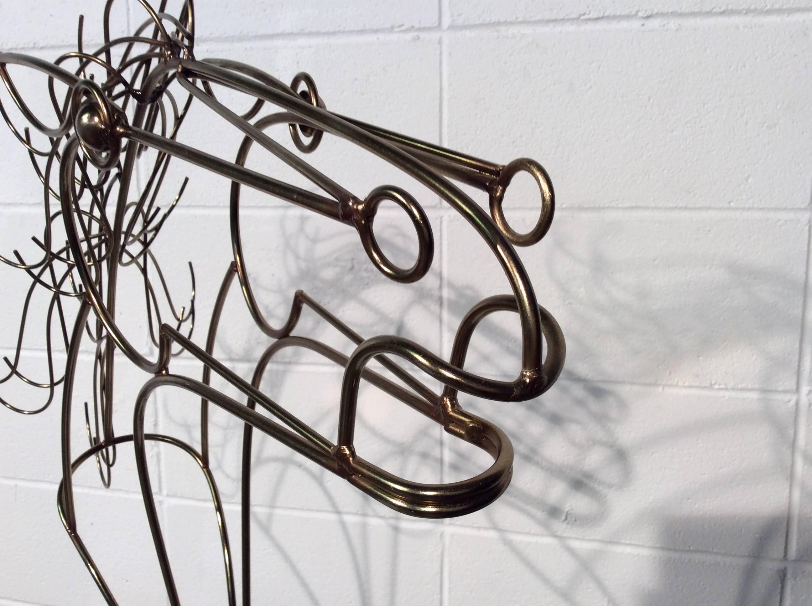 Large Mid-Century Modern C Jere Wire Horse Sculpture on a Black Marble Base 2